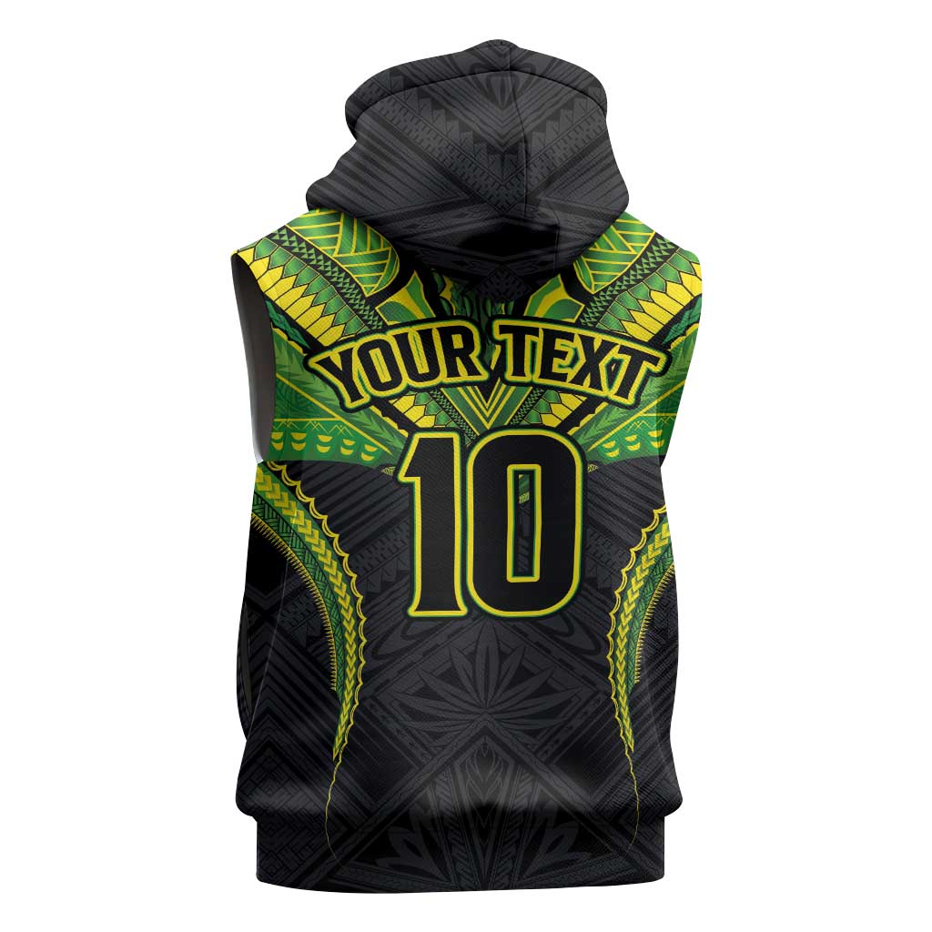 Custom Cook Islands Rugby Sleeveless Zip Hoodie Tatau Art Sport Style Black Color LT03 - Polynesian Pride