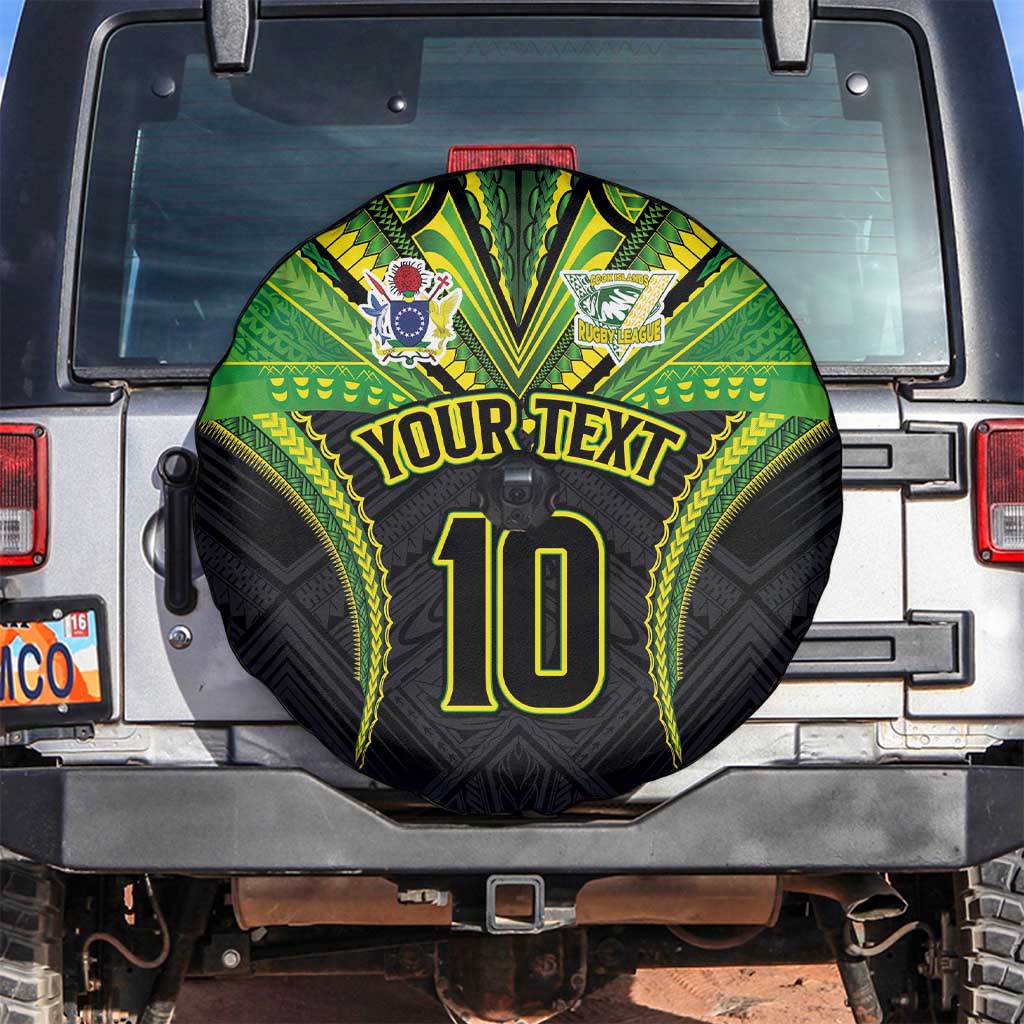 Custom Cook Islands Rugby Spare Tire Cover Tatau Art Sport Style Black Color LT03 Black - Polynesian Pride