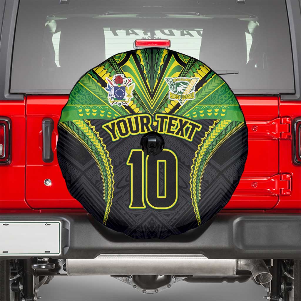 Custom Cook Islands Rugby Spare Tire Cover Tatau Art Sport Style Black Color LT03 - Polynesian Pride