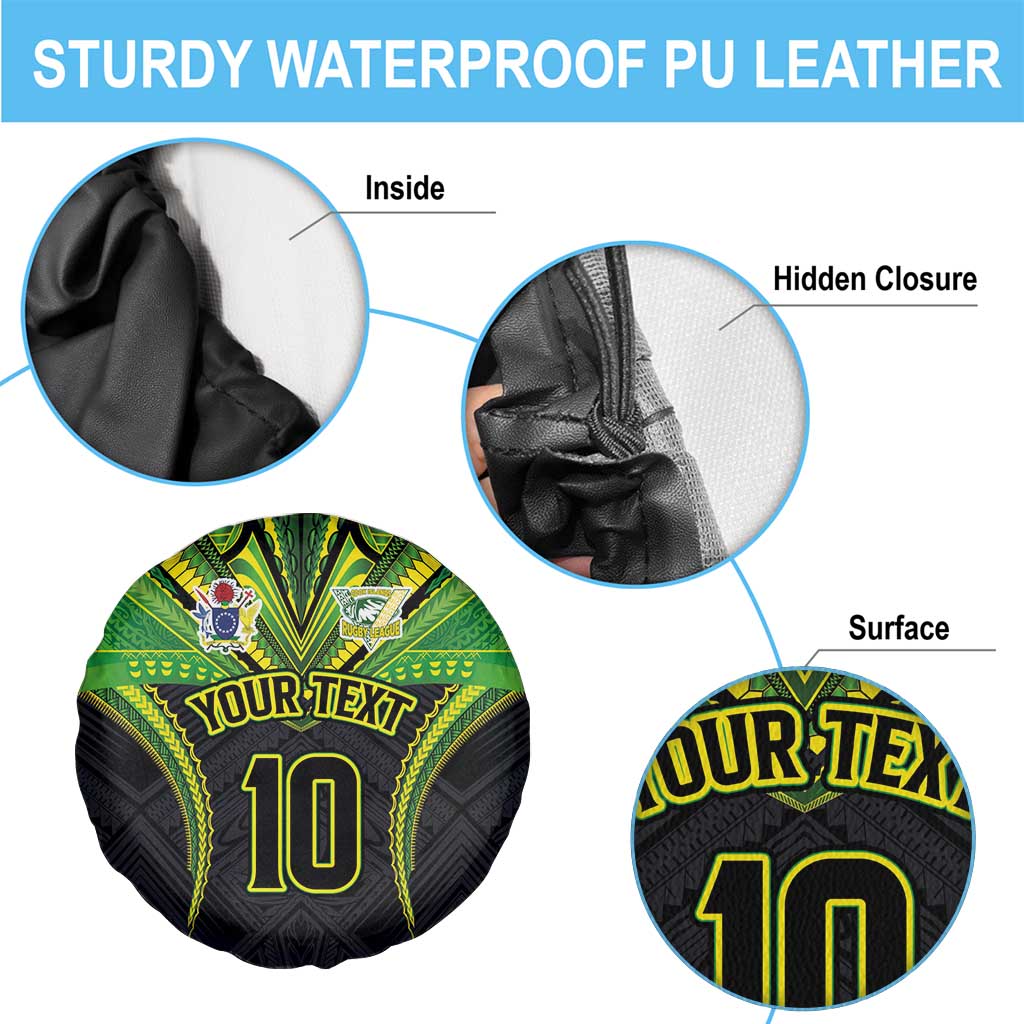 Custom Cook Islands Rugby Spare Tire Cover Tatau Art Sport Style Black Color LT03 - Polynesian Pride