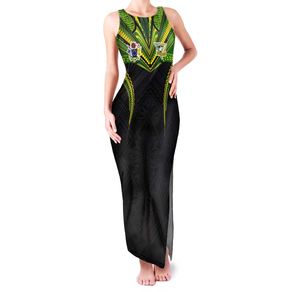Custom Cook Islands Rugby Tank Maxi Dress Tatau Art Sport Style Black Color LT03 Women Black - Polynesian Pride