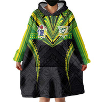 Custom Cook Islands Rugby Wearable Blanket Hoodie Tatau Art Sport Style Black Color