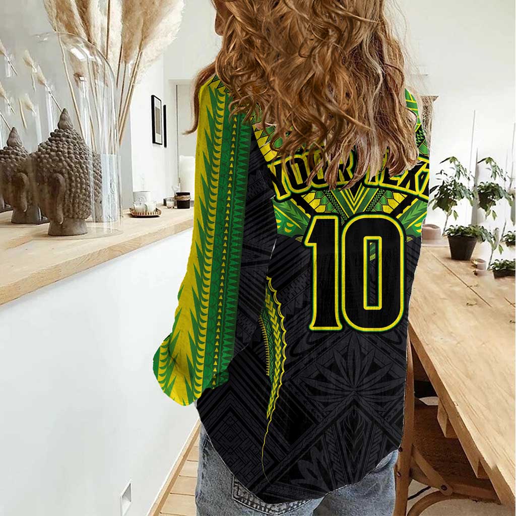 Custom Cook Islands Rugby Women Casual Shirt Tatau Art Sport Style Black Color