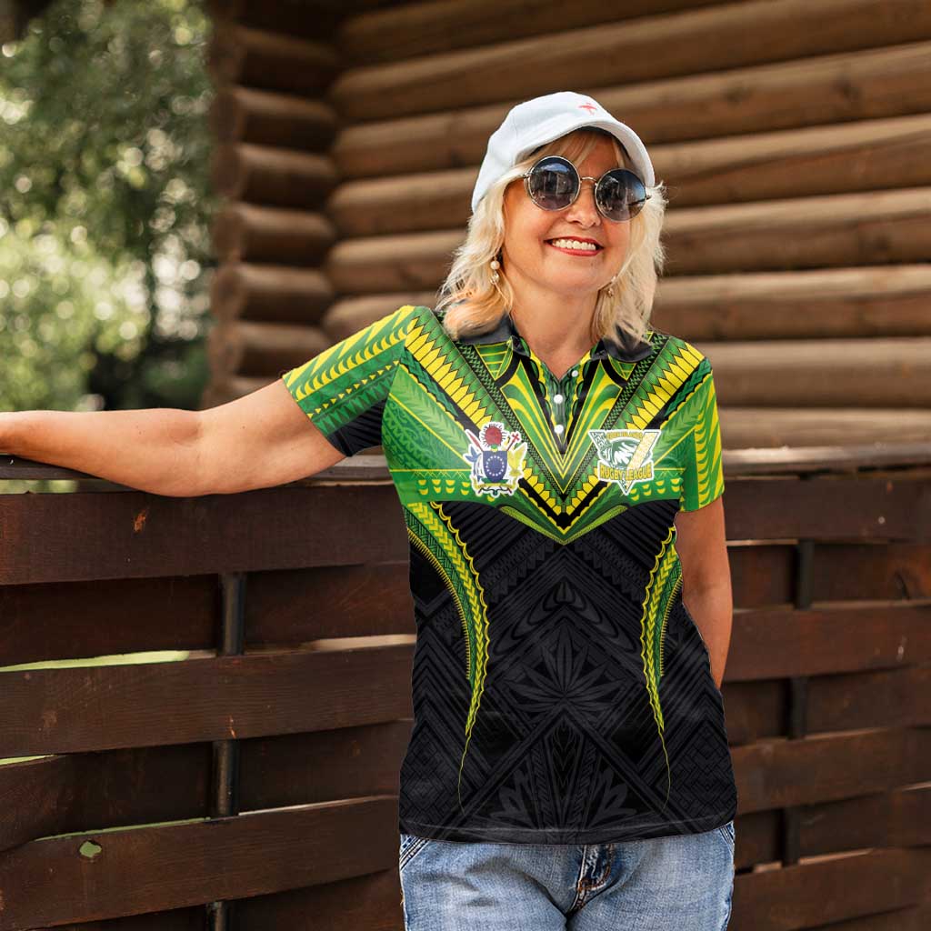 Custom Cook Islands Rugby Women Polo Shirt Tatau Art Sport Style Black Color
