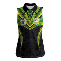 Custom Cook Islands Rugby Women Sleeveless Polo Shirt Tatau Art Sport Style Black Color