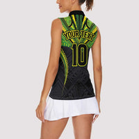 Custom Cook Islands Rugby Women Sleeveless Polo Shirt Tatau Art Sport Style Black Color