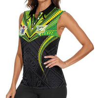 Custom Cook Islands Rugby Women Sleeveless Polo Shirt Tatau Art Sport Style Black Color