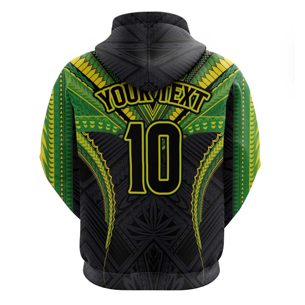 Custom Cook Islands Rugby Zip Hoodie Tatau Art Sport Style Black Color