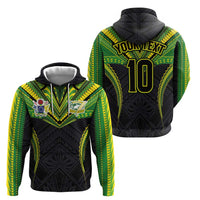 Custom Cook Islands Rugby Zip Hoodie Tatau Art Sport Style Black Color