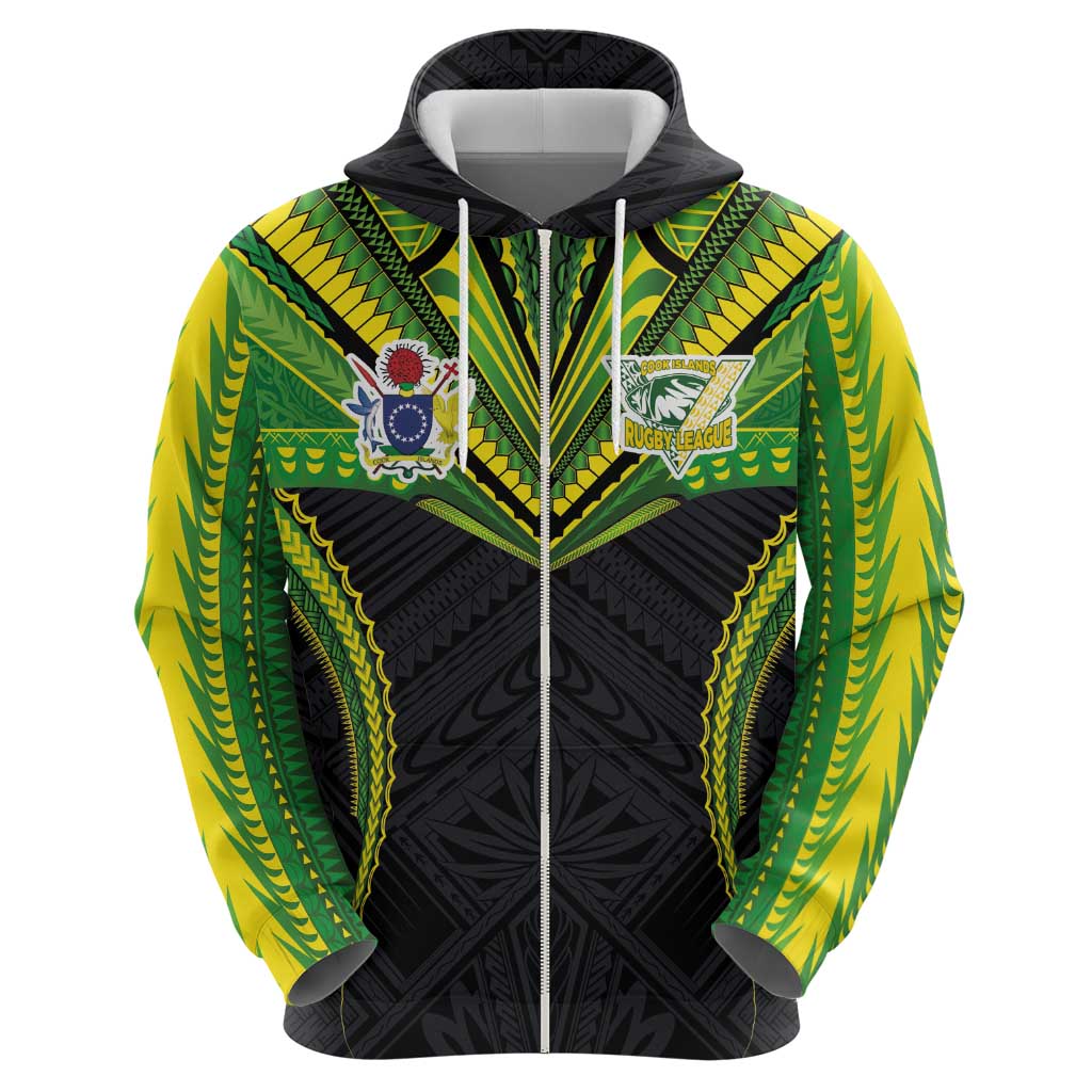 Custom Cook Islands Rugby Zip Hoodie Tatau Art Sport Style Black Color