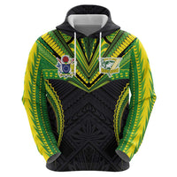 Custom Cook Islands Rugby Zip Hoodie Tatau Art Sport Style Black Color