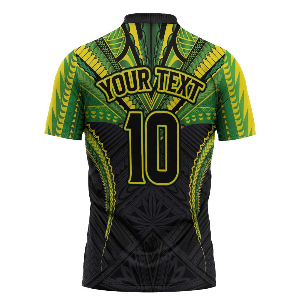Custom Cook Islands Rugby Zipper Polo Shirt Tatau Art Sport Style Black Color LT03 - Polynesian Pride