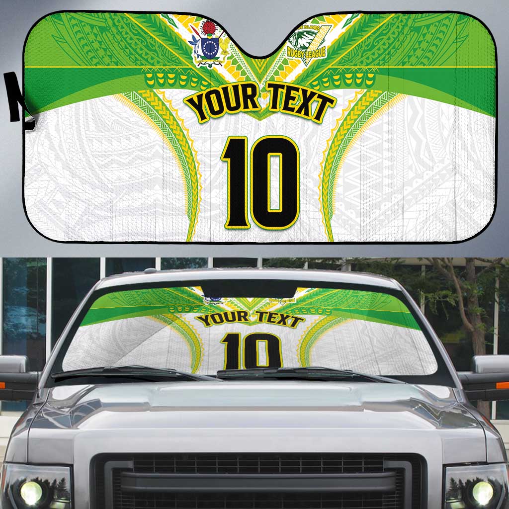 Custom Cook Islands Rugby Auto Sun Shade Tatau Art Sport Style White Color LT03 White - Polynesian Pride