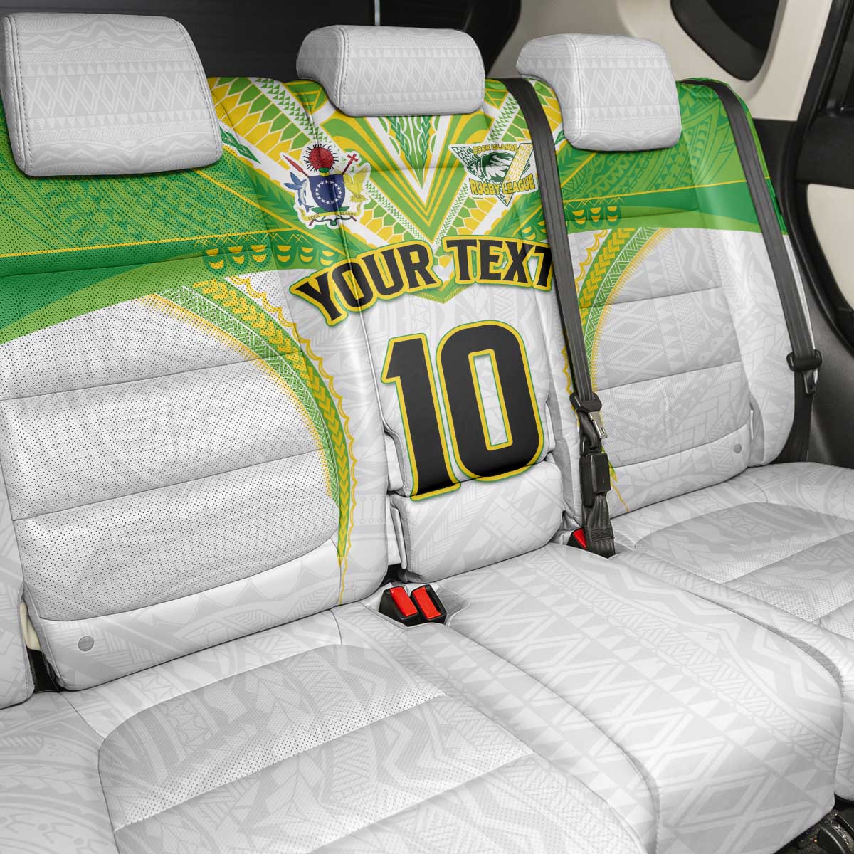 Custom Cook Islands Rugby Back Car Seat Cover Tatau Art Sport Style White Color LT03 - Polynesian Pride