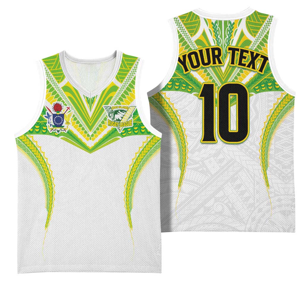 Custom Cook Islands Rugby Basketball Jersey Tatau Art Sport Style White Color LT03 - Polynesian Pride