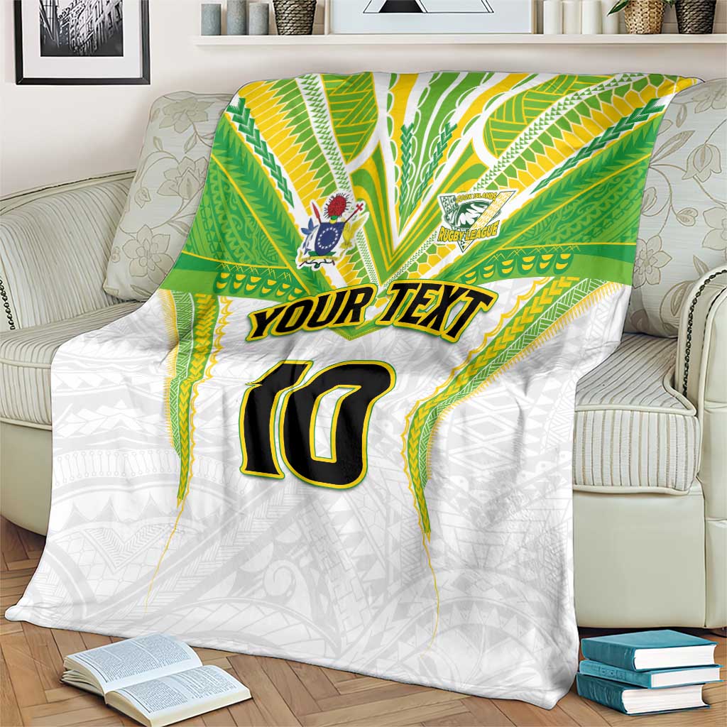 Custom Cook Islands Rugby Blanket Tatau Art Sport Style White Color LT03 - Polynesian Pride