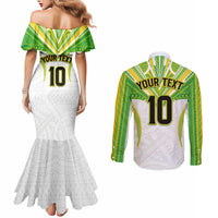 Custom Cook Islands Rugby Couples Matching Mermaid Dress and Long Sleeve Button Shirt Tatau Art Sport Style White Color