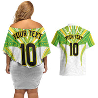 Custom Cook Islands Rugby Couples Matching Off Shoulder Short Dress and Hawaiian Shirt Tatau Art Sport Style White Color