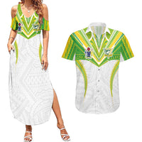 Custom Cook Islands Rugby Couples Matching Summer Maxi Dress and Hawaiian Shirt Tatau Art Sport Style White Color