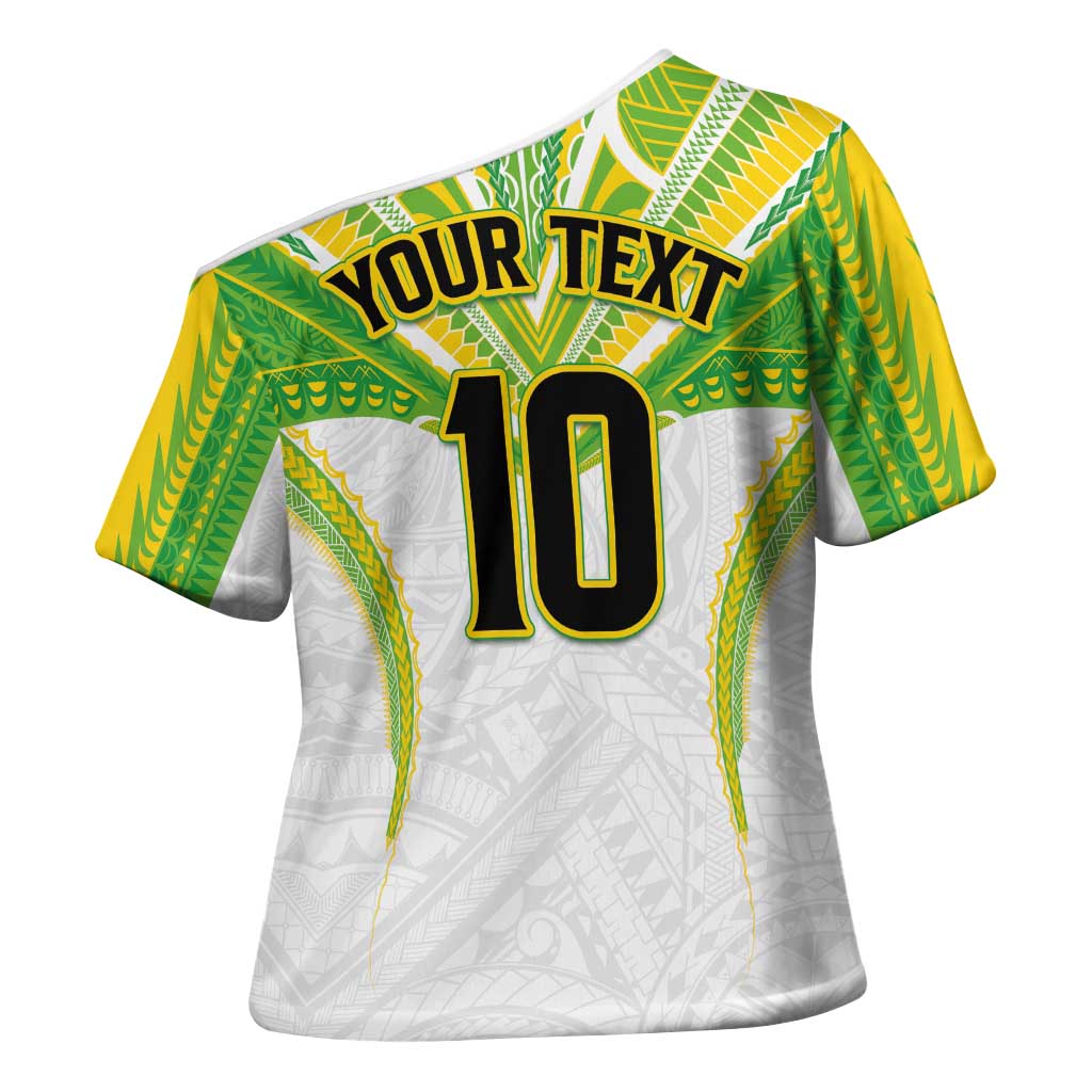 Custom Cook Islands Rugby Cross Shoulder Shirt Tatau Art Sport Style White Color LT03 - Polynesian Pride