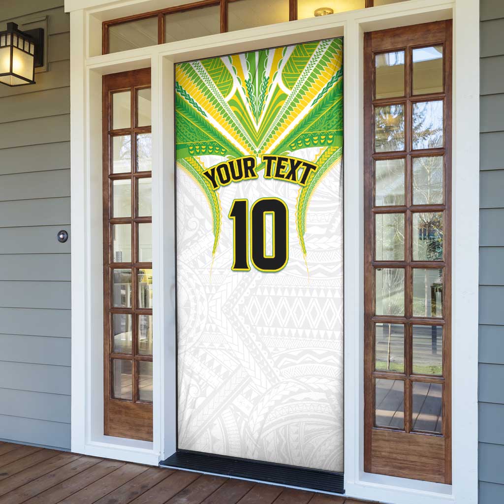 Custom Cook Islands Rugby Door Cover Tatau Art Sport Style White Color LT03 - Polynesian Pride