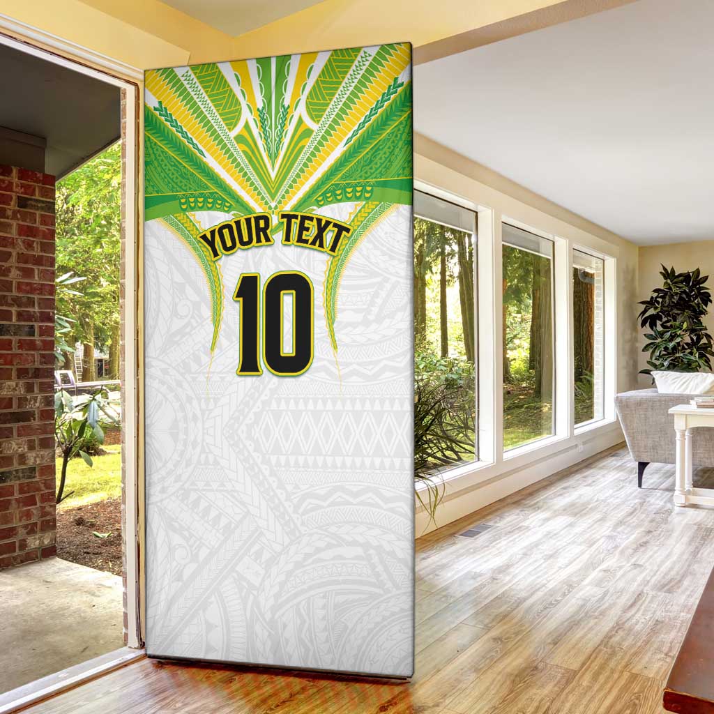 Custom Cook Islands Rugby Door Cover Tatau Art Sport Style White Color LT03 - Polynesian Pride