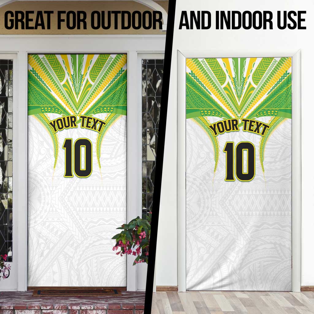 Custom Cook Islands Rugby Door Cover Tatau Art Sport Style White Color LT03 - Polynesian Pride