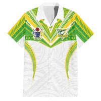 Custom Cook Islands Rugby Family Matching Long Sleeve Bodycon Dress and Hawaiian Shirt Tatau Art Sport Style White Color LT03 Dad's Shirt - Short Sleeve White - Polynesian Pride