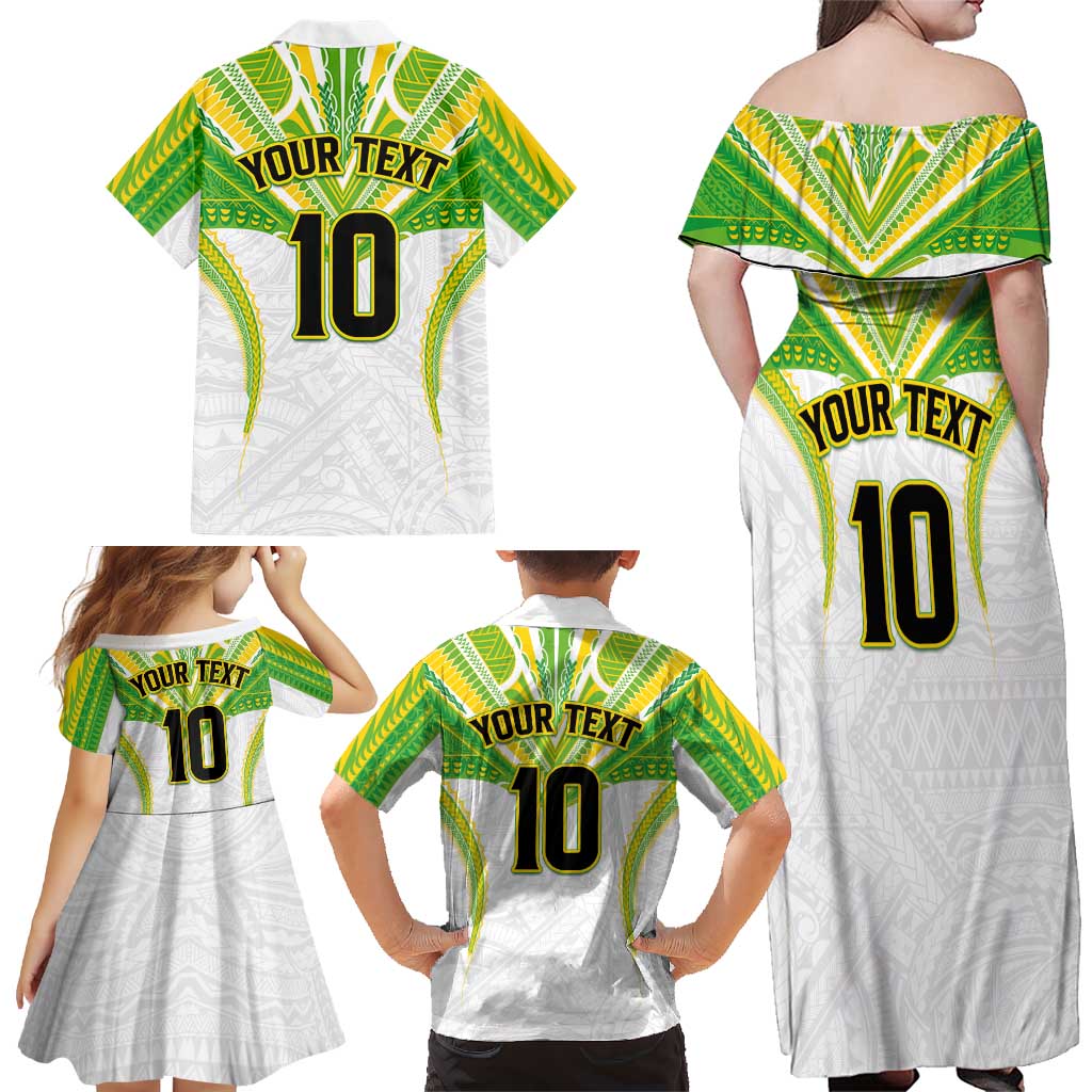 Custom Cook Islands Rugby Family Matching Off Shoulder Maxi Dress and Hawaiian Shirt Tatau Art Sport Style White Color LT03 - Polynesian Pride