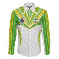 Custom Cook Islands Rugby Family Matching Off Shoulder Maxi Dress and Hawaiian Shirt Tatau Art Sport Style White Color LT03 Dad's Shirt - Long Sleeve White - Polynesian Pride