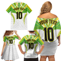 Custom Cook Islands Rugby Family Matching Off Shoulder Short Dress and Hawaiian Shirt Tatau Art Sport Style White Color LT03 - Polynesian Pride