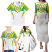 Custom Cook Islands Rugby Family Matching Puletasi and Hawaiian Shirt Tatau Art Sport Style White Color LT03 - Polynesian Pride