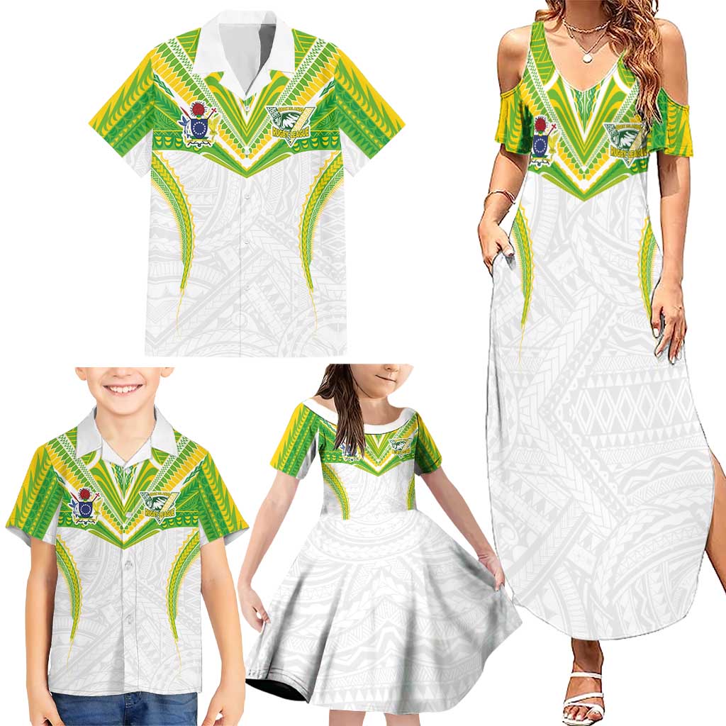 Custom Cook Islands Rugby Family Matching Summer Maxi Dress and Hawaiian Shirt Tatau Art Sport Style White Color LT03 - Polynesian Pride