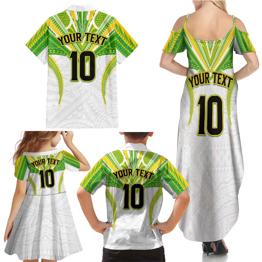 Custom Cook Islands Rugby Family Matching Summer Maxi Dress and Hawaiian Shirt Tatau Art Sport Style White Color LT03 - Polynesian Pride