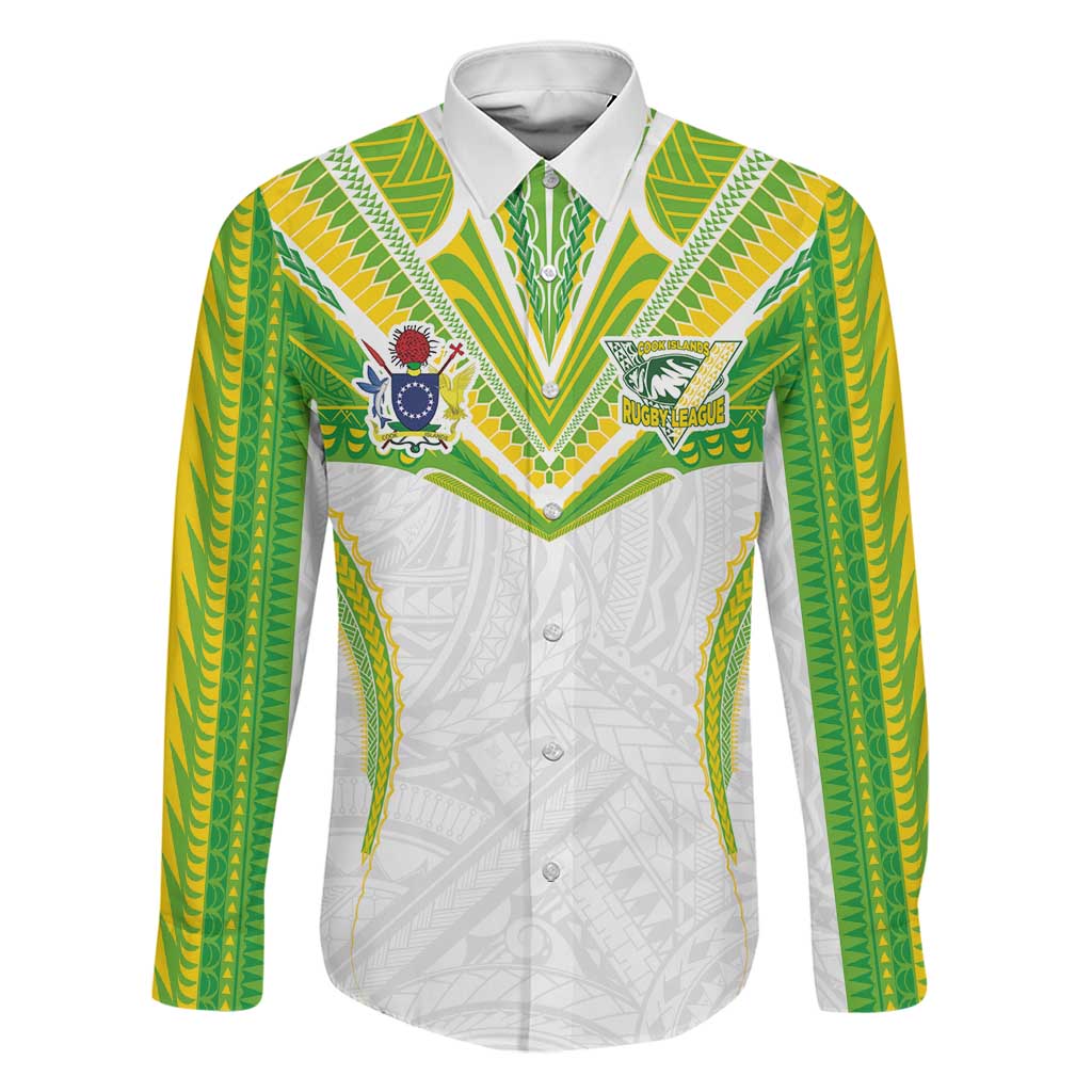 Custom Cook Islands Rugby Family Matching Tank Maxi Dress and Hawaiian Shirt Tatau Art Sport Style White Color LT03 Dad's Shirt - Long Sleeve White - Polynesian Pride