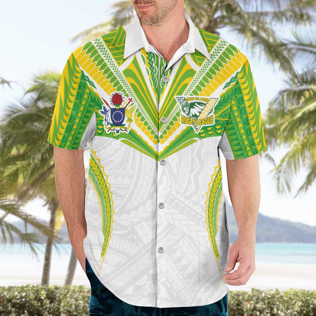 Custom Cook Islands Rugby Hawaiian Shirt Tatau Art Sport Style White Color LT03 - Polynesian Pride