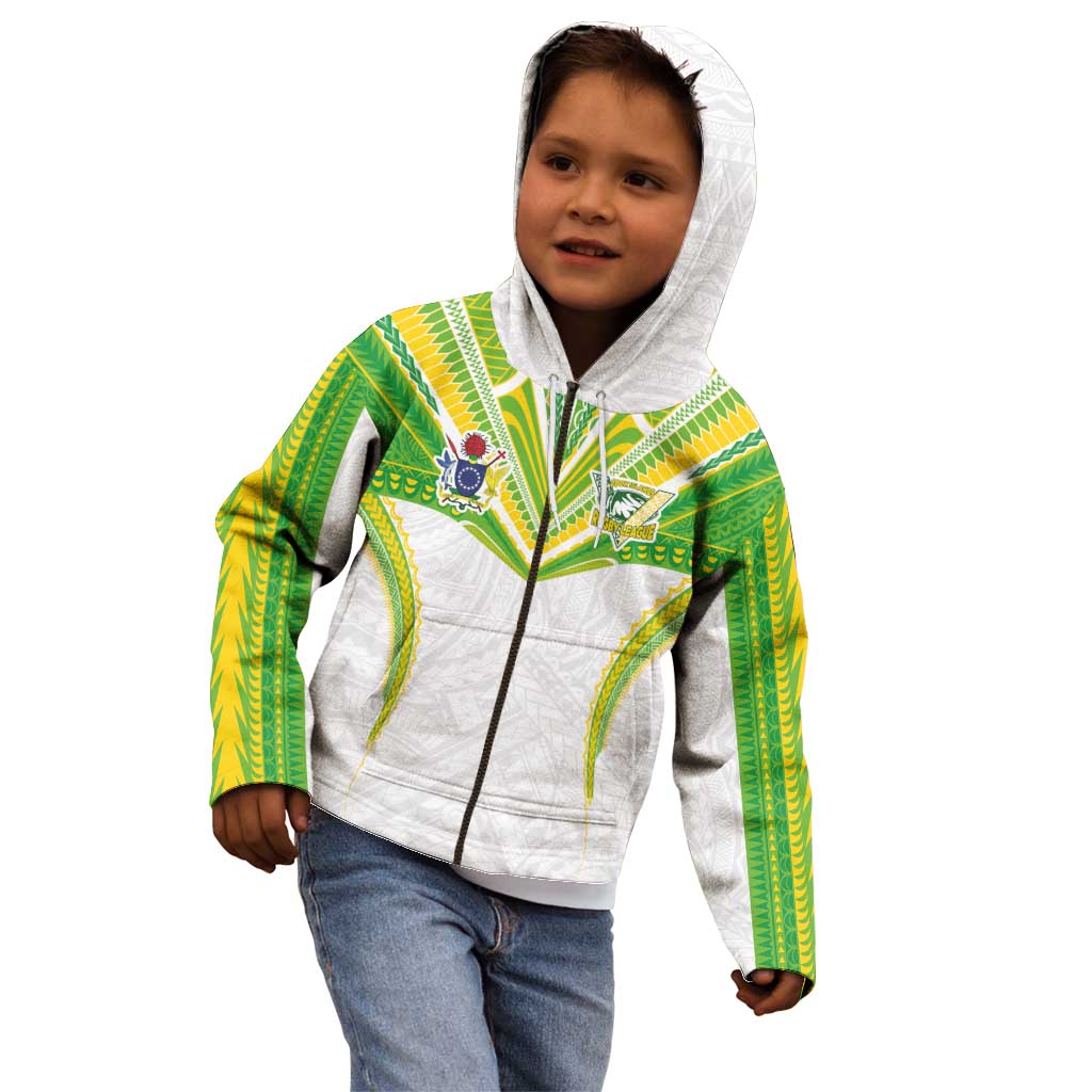 Custom Cook Islands Rugby Kid Hoodie Tatau Art Sport Style White Color LT03 - Polynesian Pride