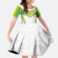 Custom Cook Islands Rugby Kid Short Sleeve Dress Tatau Art Sport Style White Color LT03 KID White - Polynesian Pride