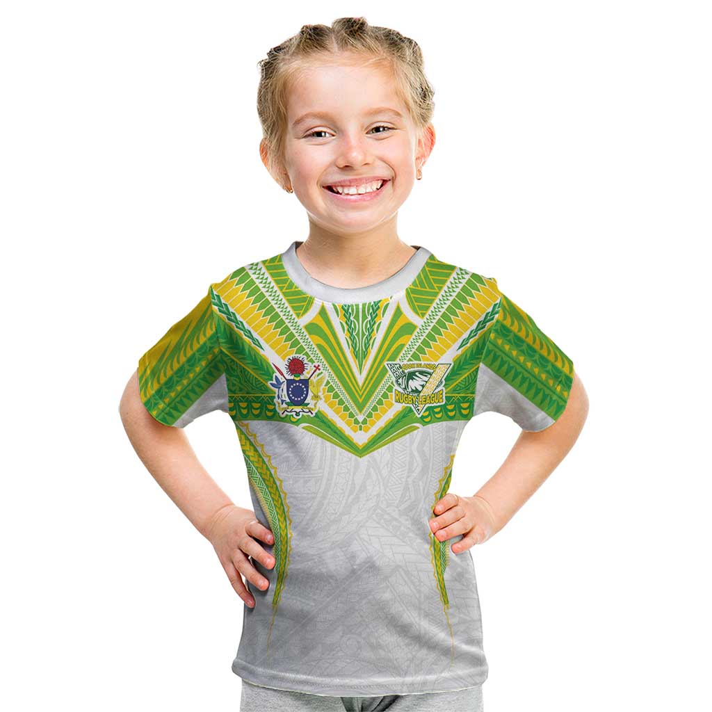 Custom Cook Islands Rugby Kid T Shirt Tatau Art Sport Style White Color LT03 White - Polynesian Pride