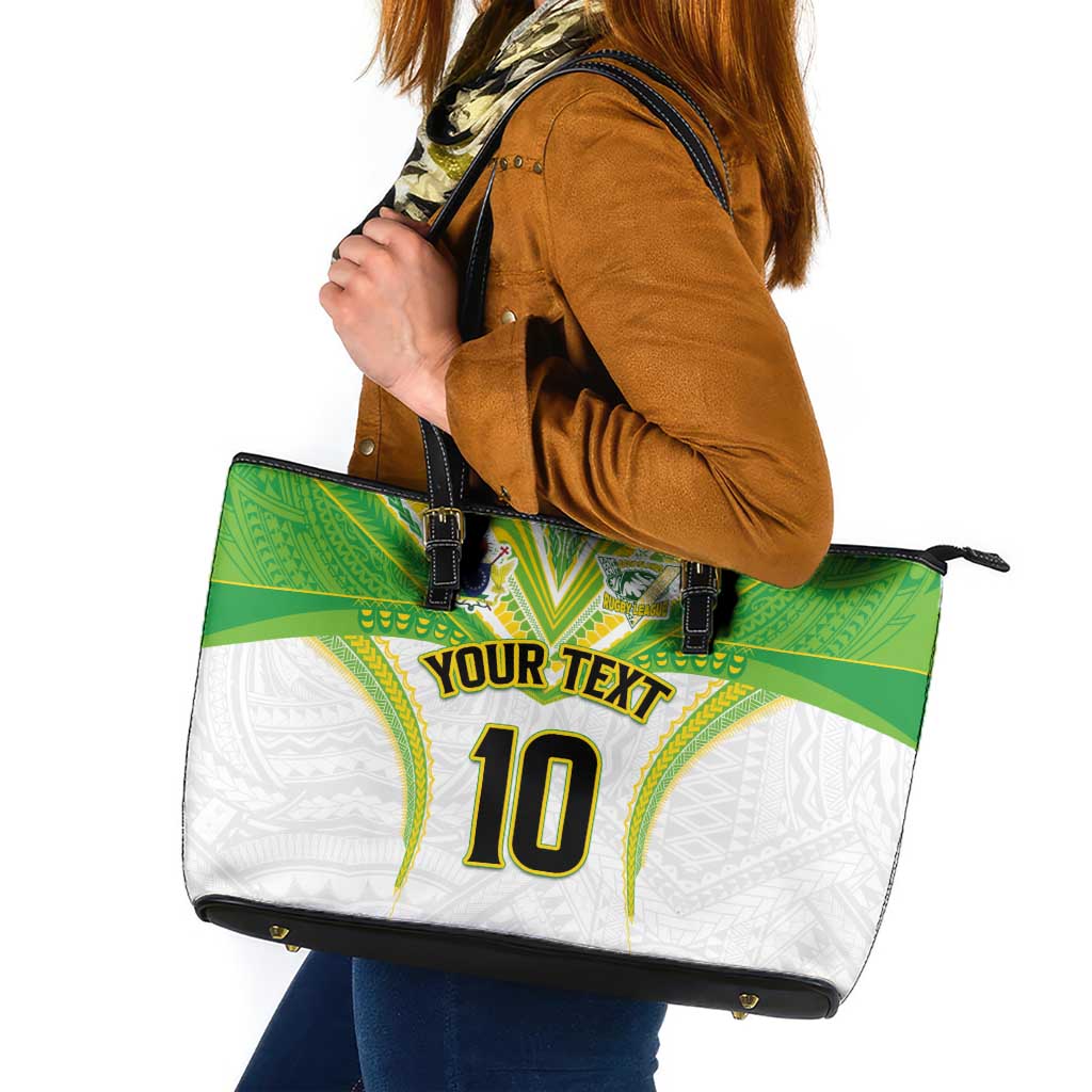 Custom Cook Islands Rugby Leather Tote Bag Tatau Art Sport Style White Color