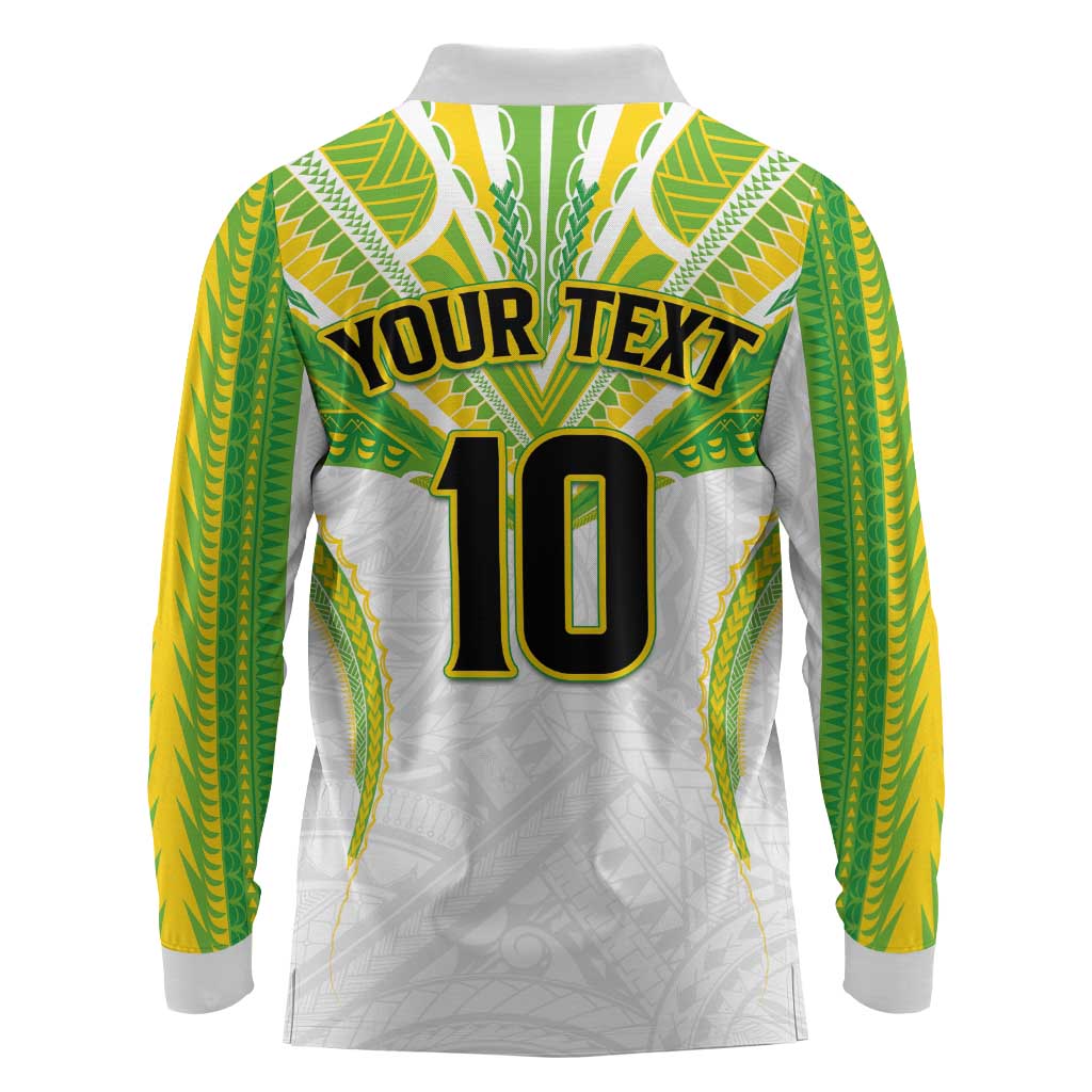 Custom Cook Islands Rugby Long Sleeve Polo Shirt Tatau Art Sport Style White Color LT03 - Polynesian Pride