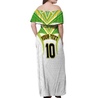 Custom Cook Islands Rugby Off Shoulder Maxi Dress Tatau Art Sport Style White Color LT03 - Polynesian Pride
