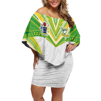 Custom Cook Islands Rugby Off Shoulder Short Dress Tatau Art Sport Style White Color LT03 Women White - Polynesian Pride