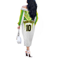 Custom Cook Islands Rugby Off The Shoulder Long Sleeve Dress Tatau Art Sport Style White Color LT03 - Polynesian Pride