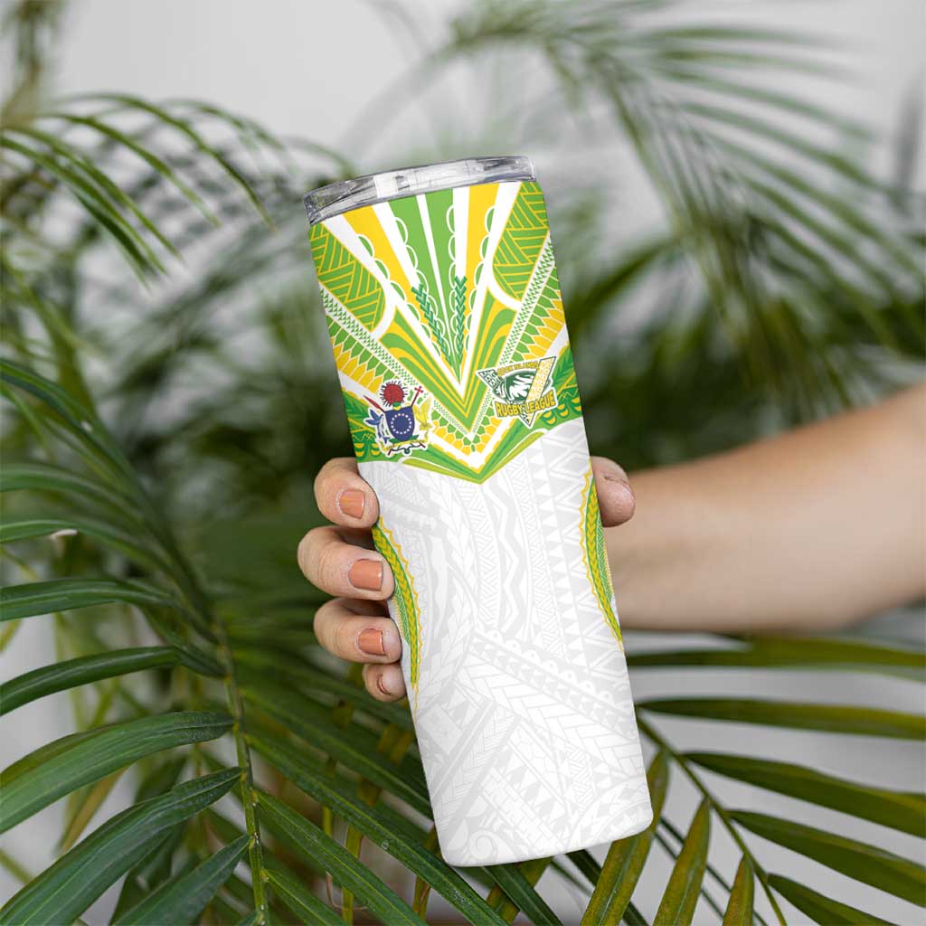 Custom Cook Islands Rugby Skinny Tumbler Tatau Art Sport Style White Color
