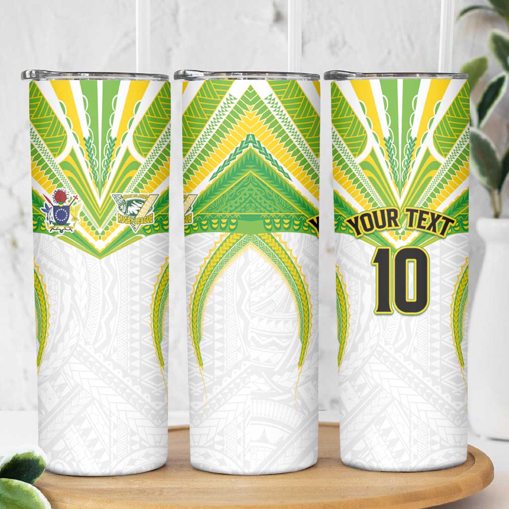 Custom Cook Islands Rugby Skinny Tumbler Tatau Art Sport Style White Color