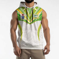 Custom Cook Islands Rugby Sleeveless Hoodie Tatau Art Sport Style White Color LT03 - Polynesian Pride