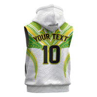 Custom Cook Islands Rugby Sleeveless Zip Hoodie Tatau Art Sport Style White Color