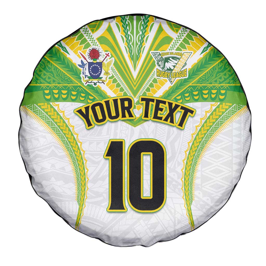 Custom Cook Islands Rugby Spare Tire Cover Tatau Art Sport Style White Color LT03 - Polynesian Pride