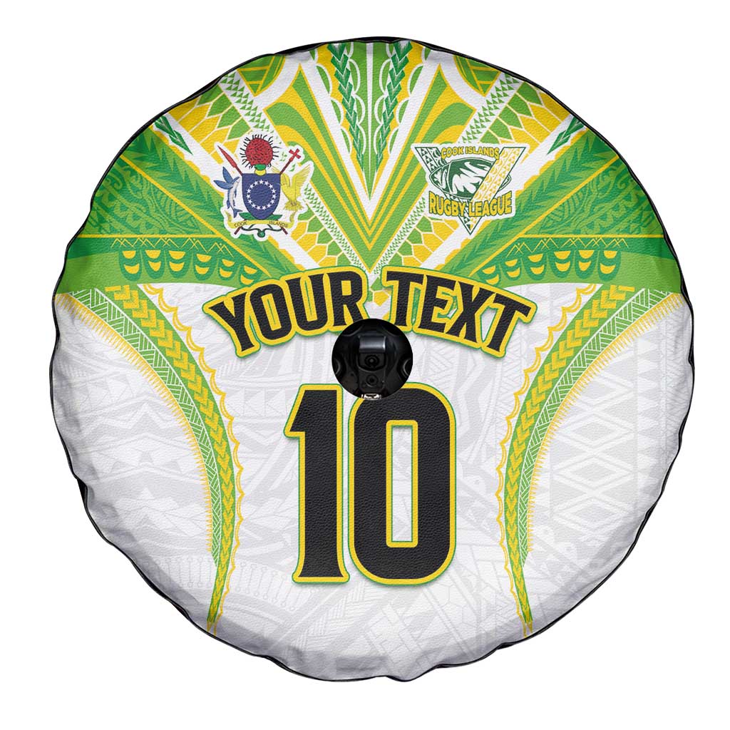 Custom Cook Islands Rugby Spare Tire Cover Tatau Art Sport Style White Color LT03 - Polynesian Pride